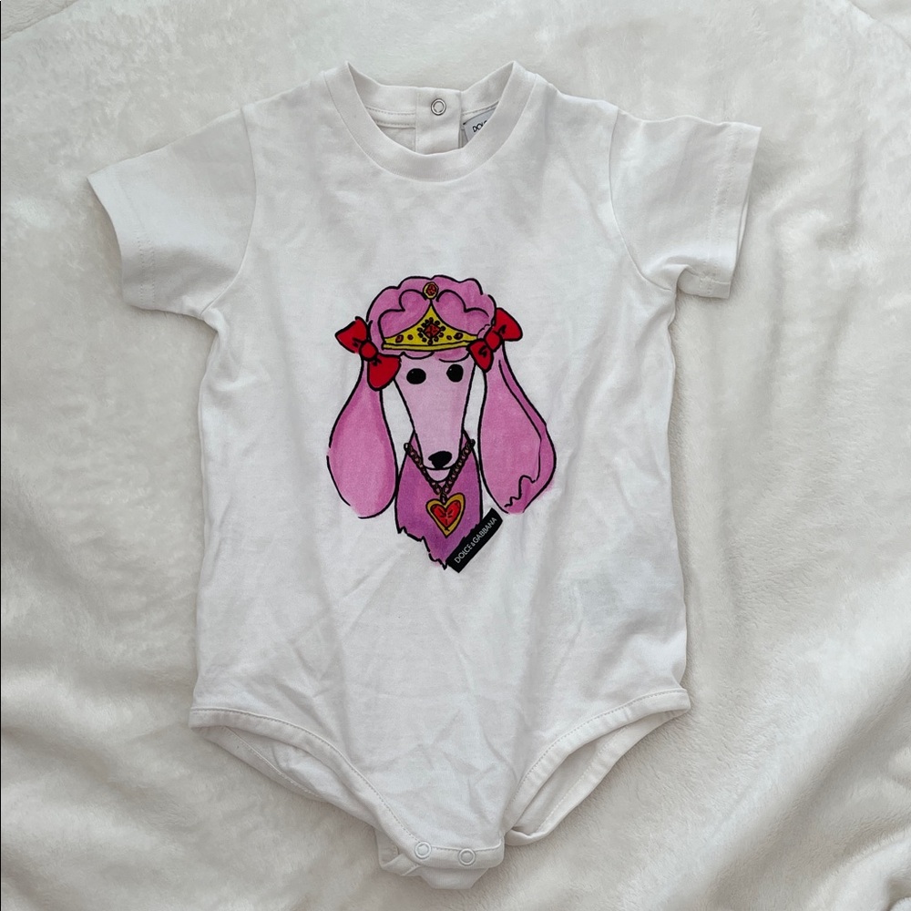 D&G White and Pink Poodle Baby Bodysuit